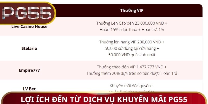 Lợi ích đến từ dịch vụ khuyến mãi PG55