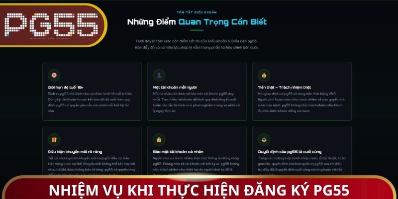 Nhiệm vụ khi thực hiện đăng ký PG55