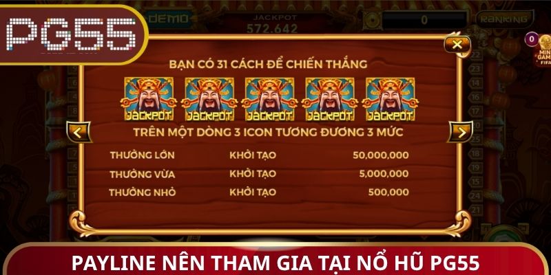 Payline nên tham gia tại nổ hũ PG55